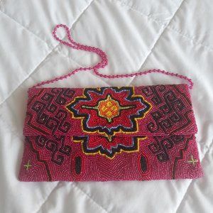 Monya Pink Beaded Clutch